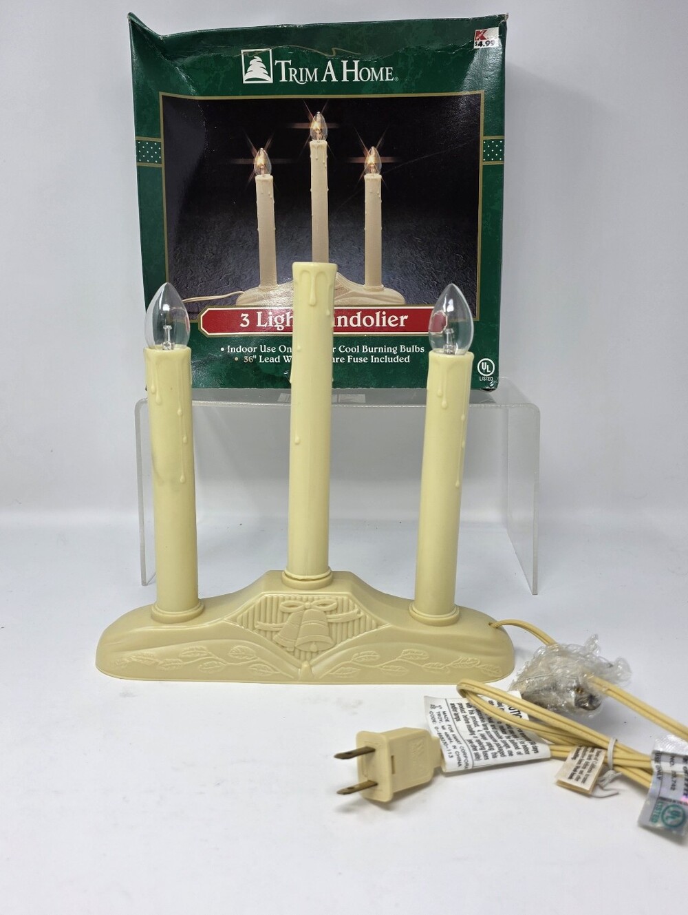 Vintage Kmart Trim A Home 3 Light Electric Candolier Christmas Window Candle NOS